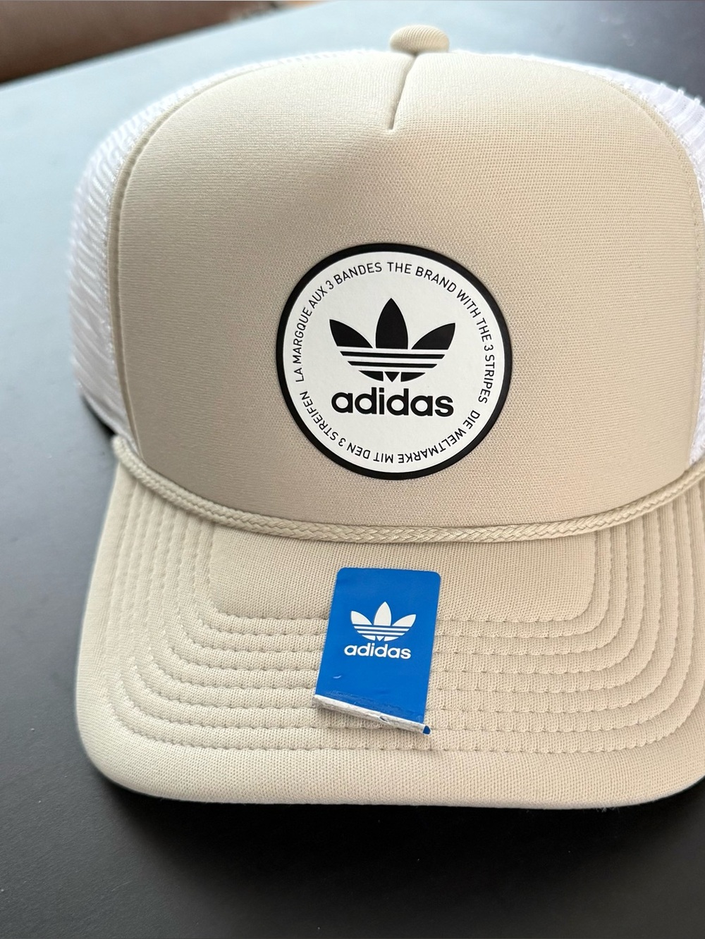 adidas Mens Beige Trucker Cap with Trefoil Logo